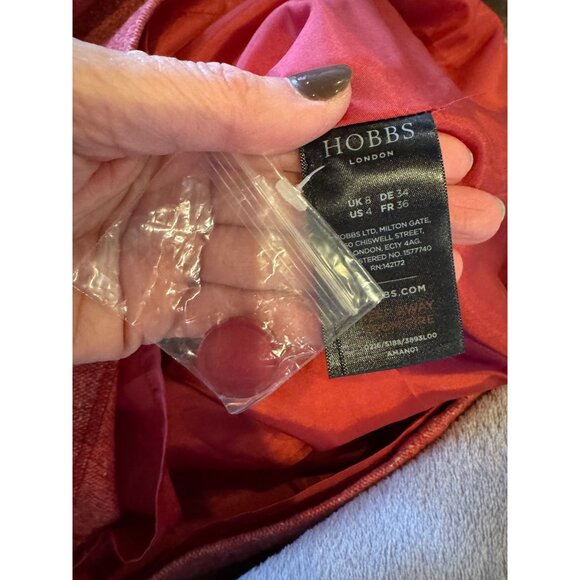 Hobbs London Dress Women 4 Red Wool Silk Tweed Button Neckline Sheath Preppy - Picture 11 of 13